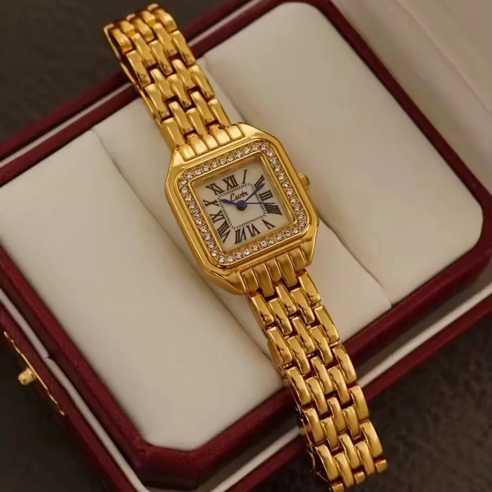 Panthere Classic Rectangle Gold Crystal Watch